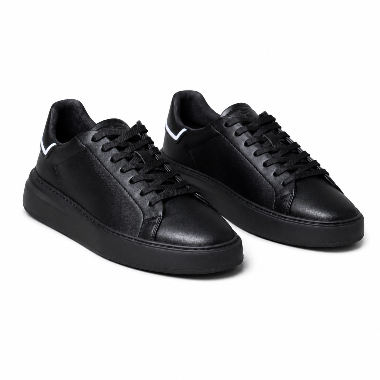 Harmont & Blaine men's black low-top sneakers with black heel tab, white accents, lace-up closure, and durable rubber sole.
