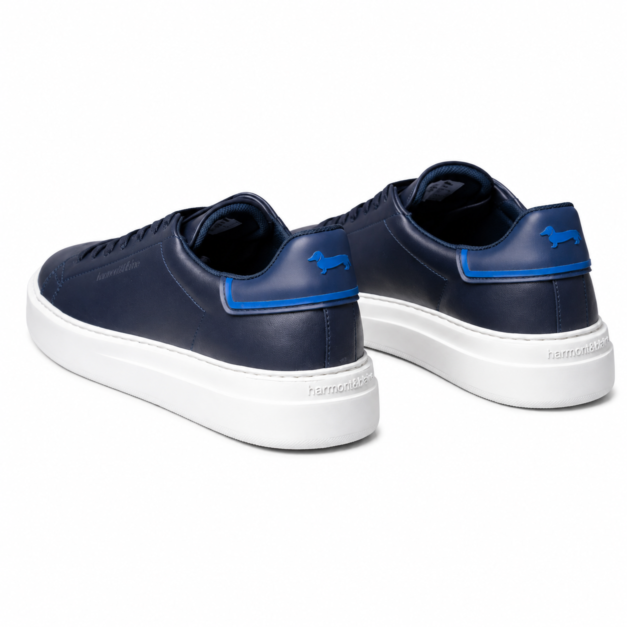Harmont & Blaine men's navy low-top sneakers with blue accents, lace-up closure, and durable rubber sole.