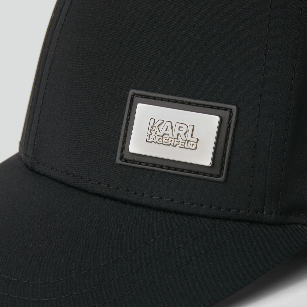 Karl Lagerfeld Black Cap with Karl Lagerfeld Silver Logo on a white background