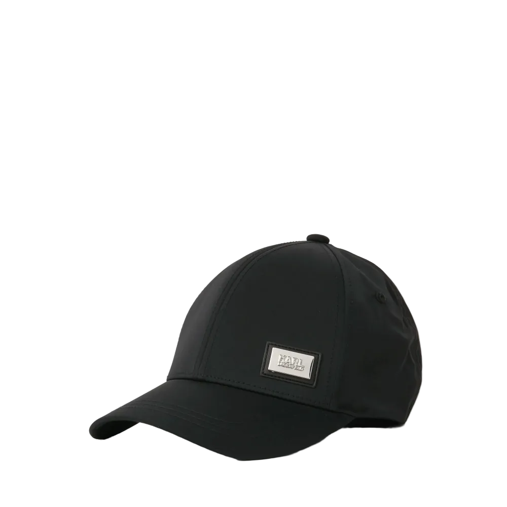 Karl Lagerfeld Black Cap with Karl Lagerfeld Silver Logo on a white background