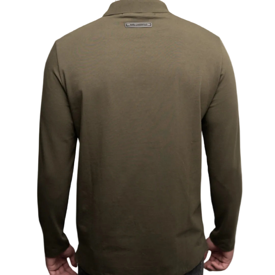 Karl Lagerfeld men's black long sleeve polo shirt with Iconic chest logo and classic collar