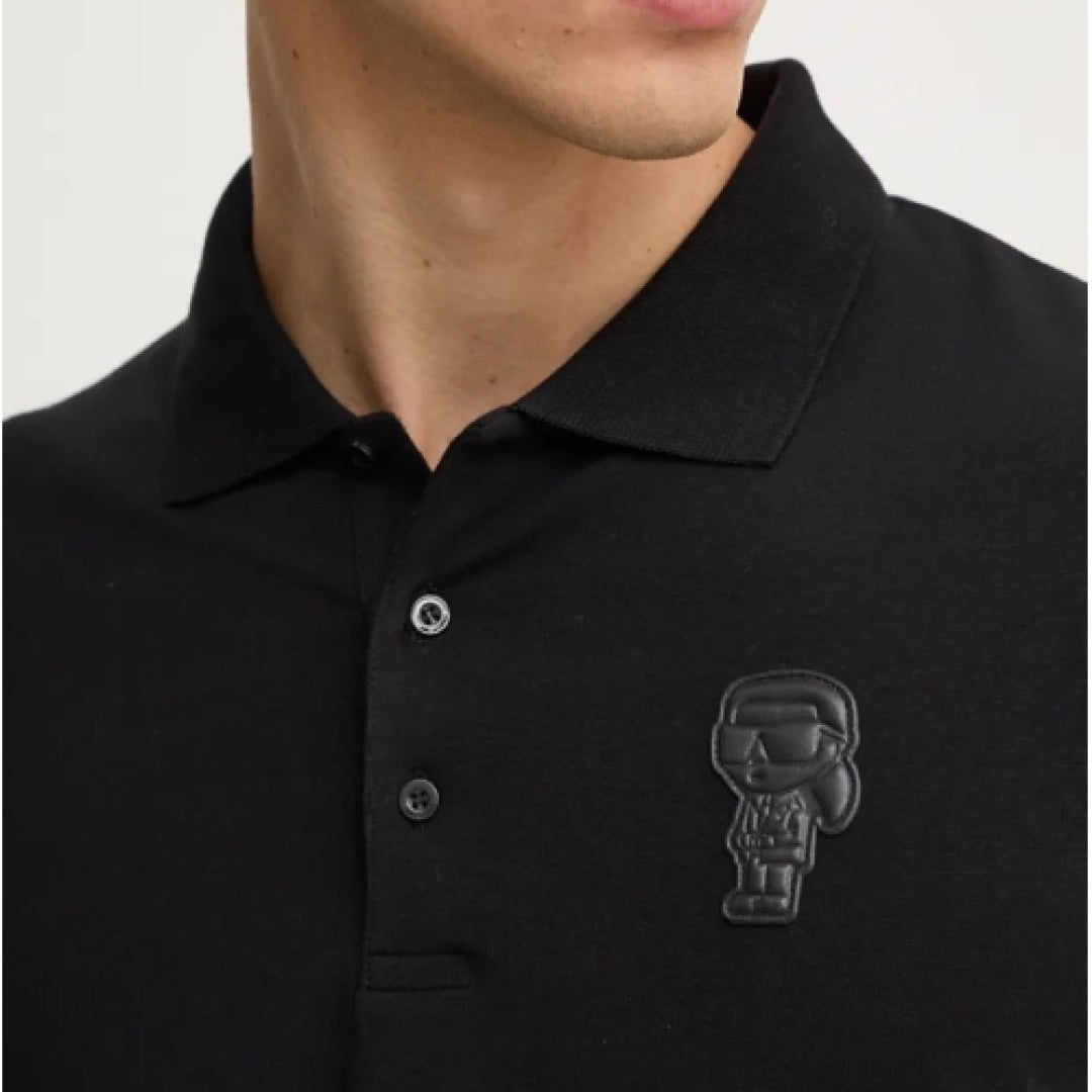 Karl Lagerfeld men's black long sleeve polo shirt with Iconic chest logo and classic collar