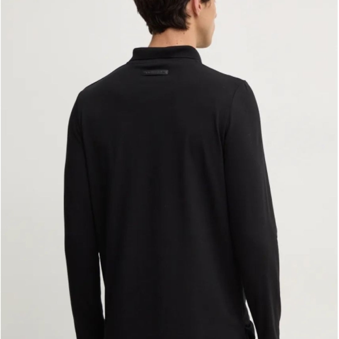 Karl Lagerfeld men's black long sleeve polo shirt with Iconic chest logo and classic collar