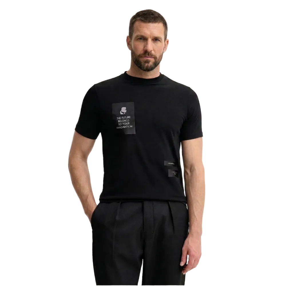 Karl Lagerfeld Men's Black Graphic Crew Neck T-Shirt | Designer Cotton Tee
