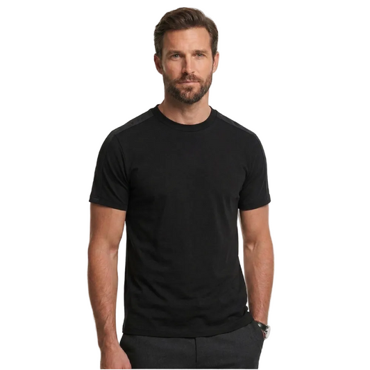 Man wearing a black Karl Lagerfeld plain  t-shirt against a white background