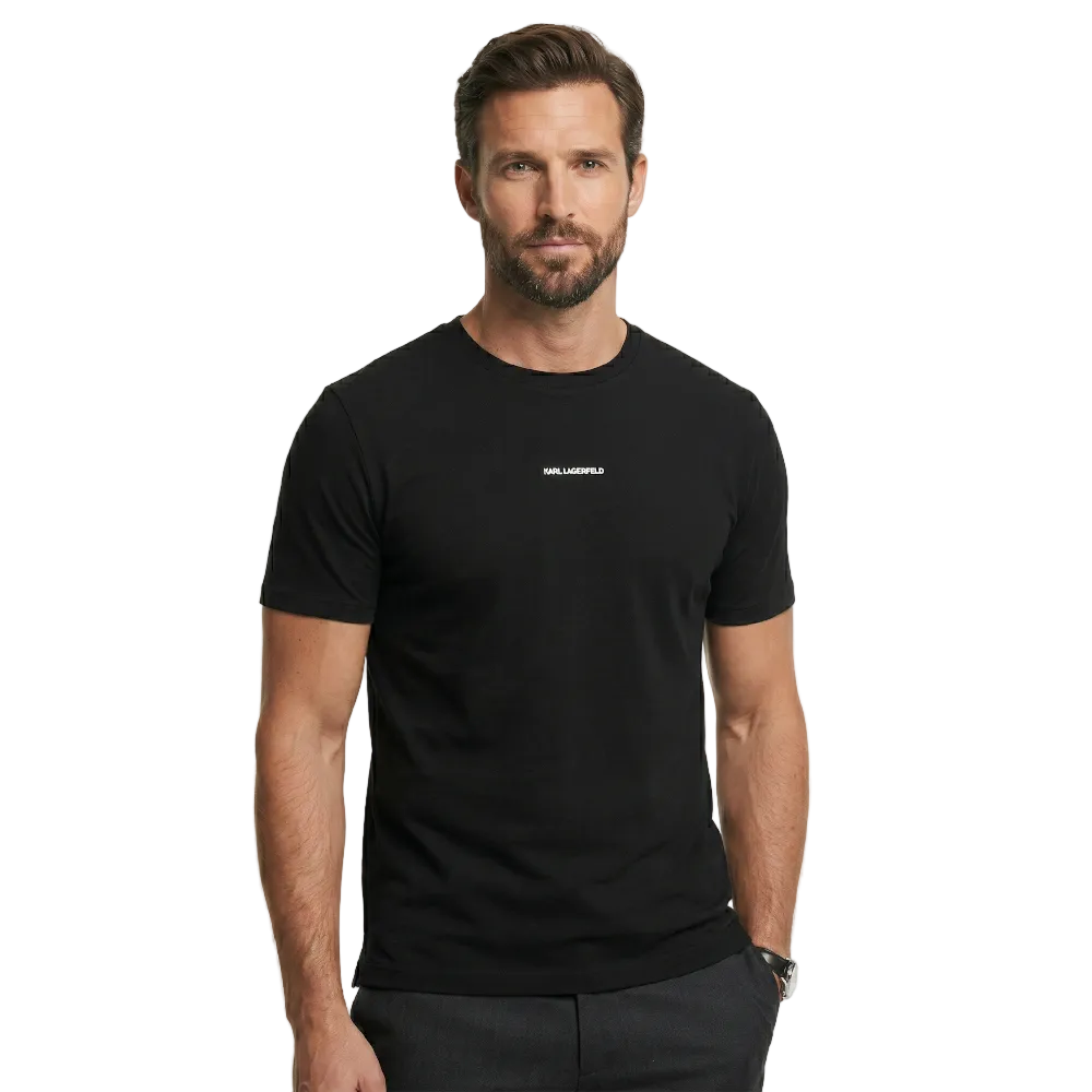 Karl Lagerfeld men's black label print regular fit T-shirt front view