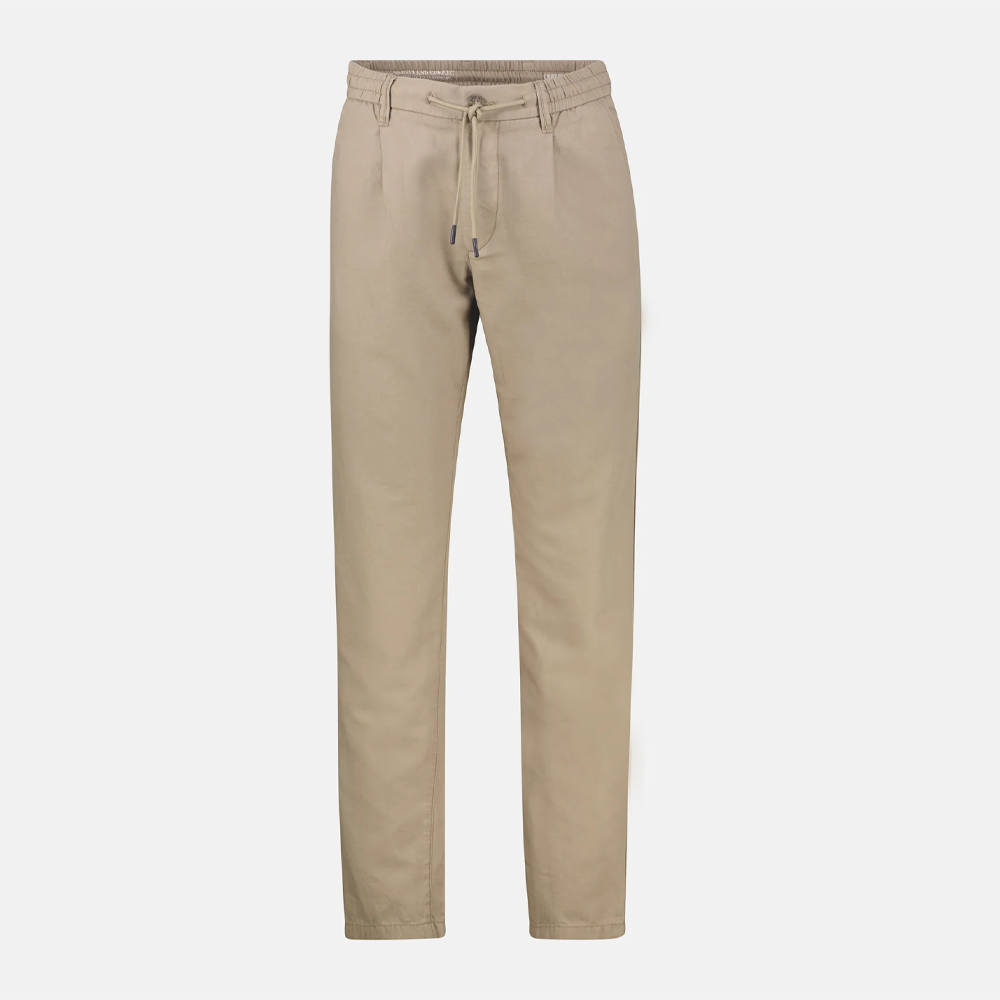  beige Lerros lightweight chinos with drawstring waist and pleated front, front view studio photo, available at Kayagan
