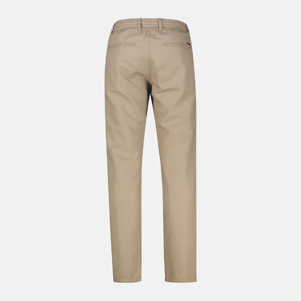 Beige Lerros lightweight chinos with drawstring waist and pleated front, front view studio photo, available at Kayagan