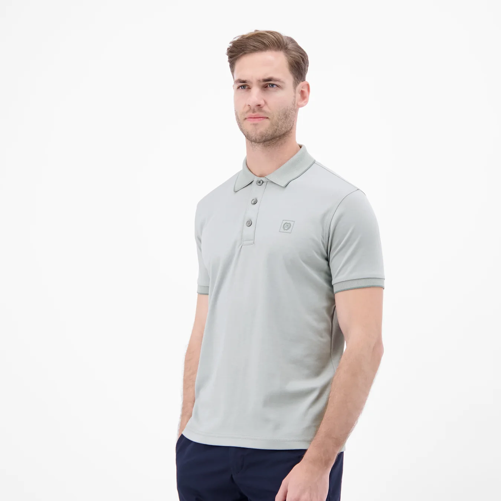 Man wearing a grey Lerros solid-color piqué polo shirt available at Kayagan in Lebanon