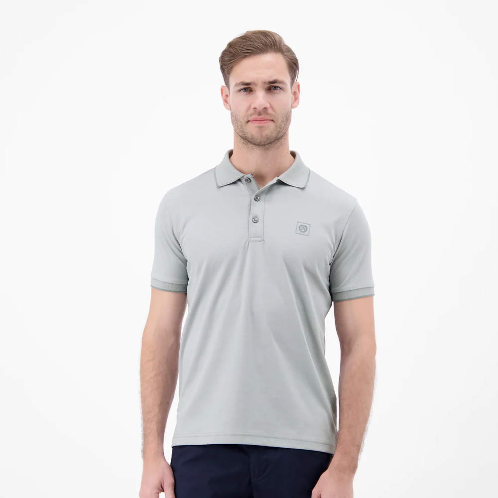 Man wearing a grey Lerros solid-color piqué polo shirt available at Kayagan in Lebanon
