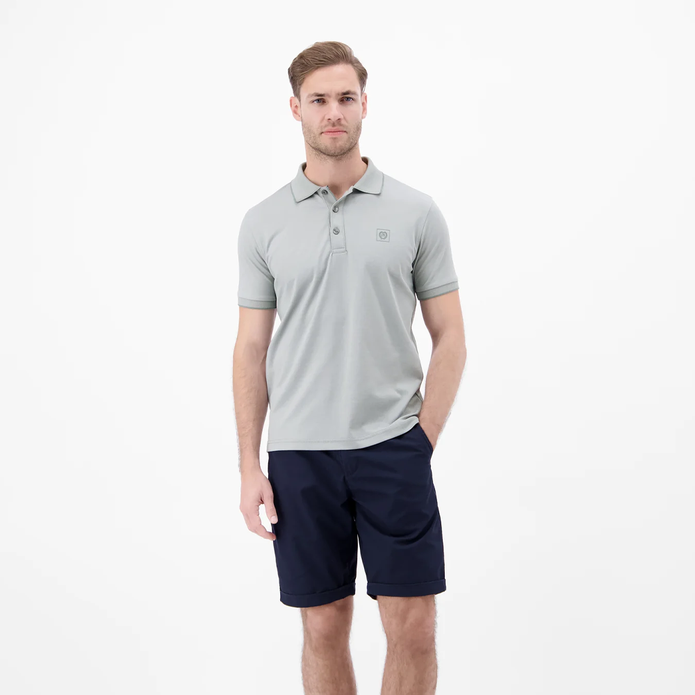 Man wearing a grey Lerros solid-color piqué polo shirt available at Kayagan in Lebanon