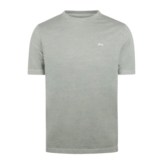 Front view of a McGregor men's garment dyed crew neck T-shirt in ice green with short sleeves and embroidered chest logo on a white background.