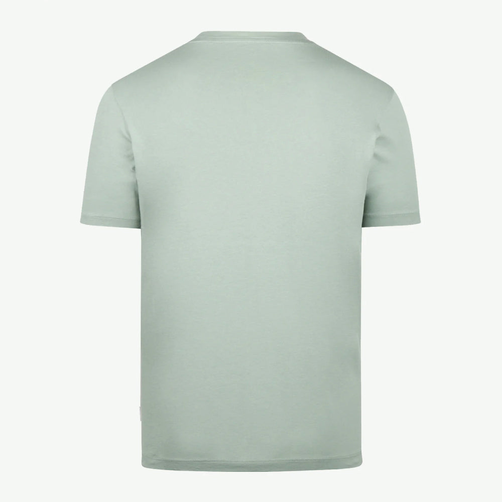 Man wearing a McGregor men's Ice green Original Print crew neck T-shirt with a vintage logo graphic and short sleeves, Kayagan