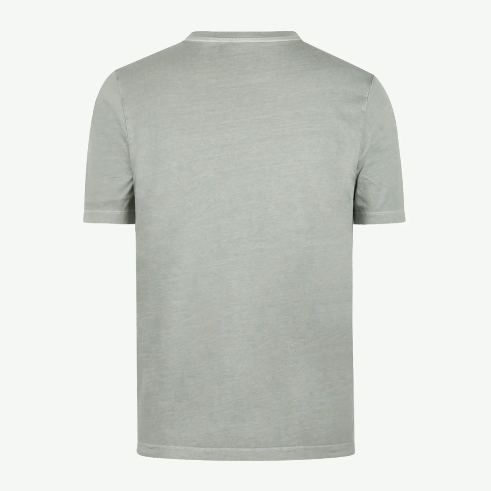 Front view of a McGregor men's garment dyed crew neck T-shirt in ice green with short sleeves and embroidered chest logo on a white background.