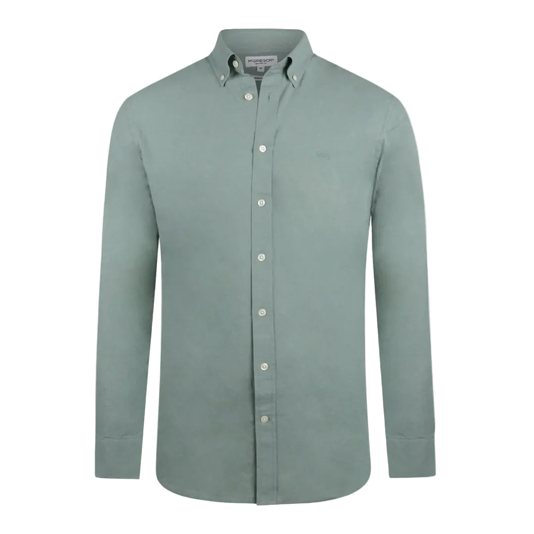 McGregor men's dark green cotton linen regular-fit button-down shirt with long sleeves, available online at Kayagan Lebanon.