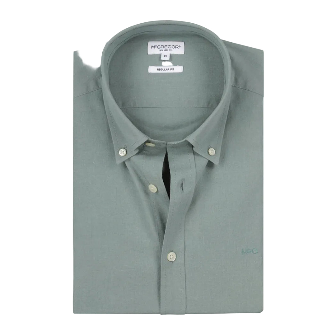 McGregor men's dark green cotton linen regular-fit button-down shirt with long sleeves, available online at Kayagan Lebanon.