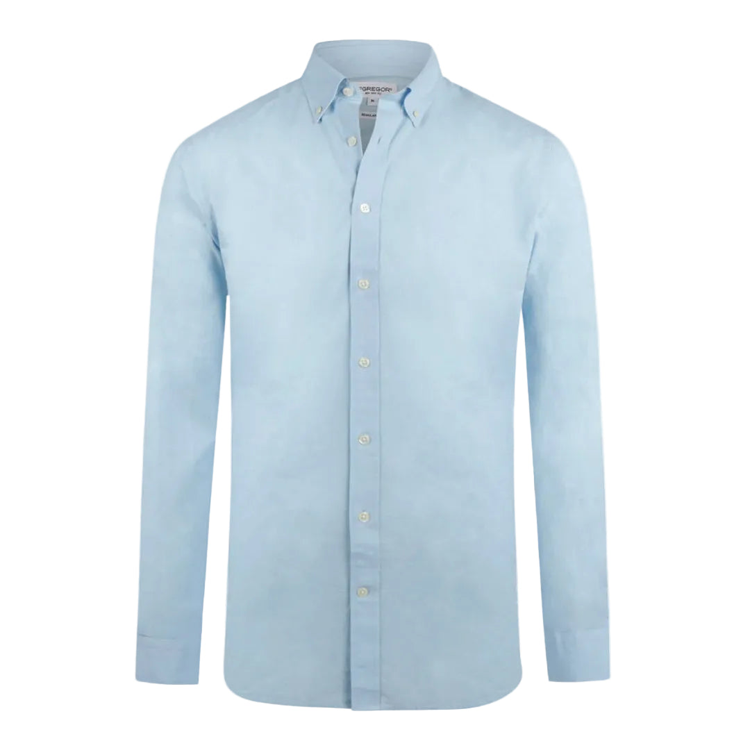 McGregor men's light blue cotton linen regular-fit button-down shirt with long sleeves, available online at Kayagan Lebanon.