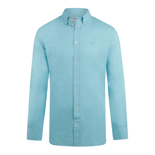 McGregor men's Sea Blue cotton linen regular-fit button-down shirt with long sleeves, available online at Kayagan Lebanon.