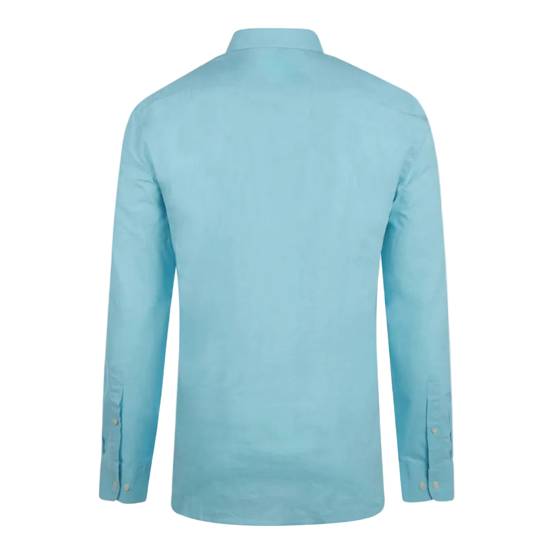 McGregor men's Sea Blue cotton linen regular-fit button-down shirt with long sleeves, available online at Kayagan Lebanon.