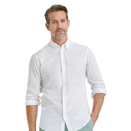 McGregor men's white cotton linen regular-fit button-down shirt with long sleeves, available online at Kayagan Lebanon.