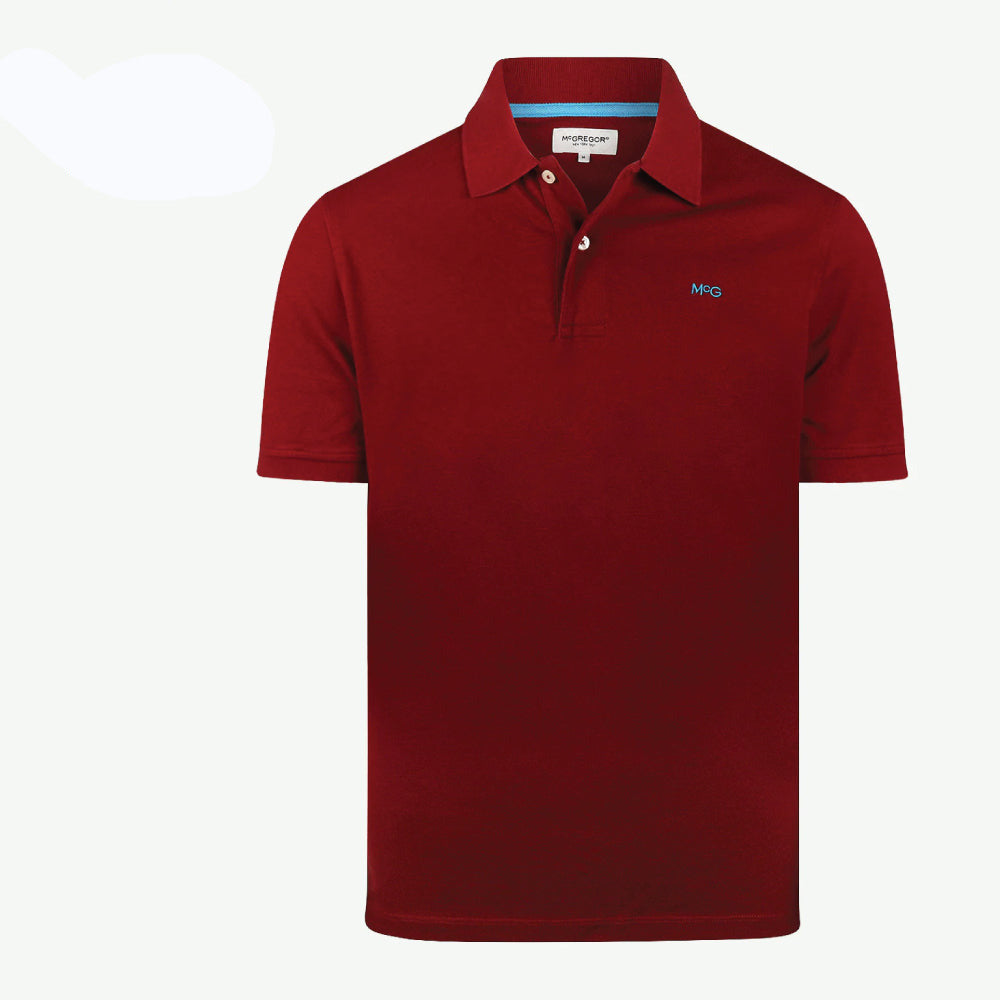 McGregor men's classic regular fit dark red polo shirt with a ribbed collar and short sleeves on a white background.