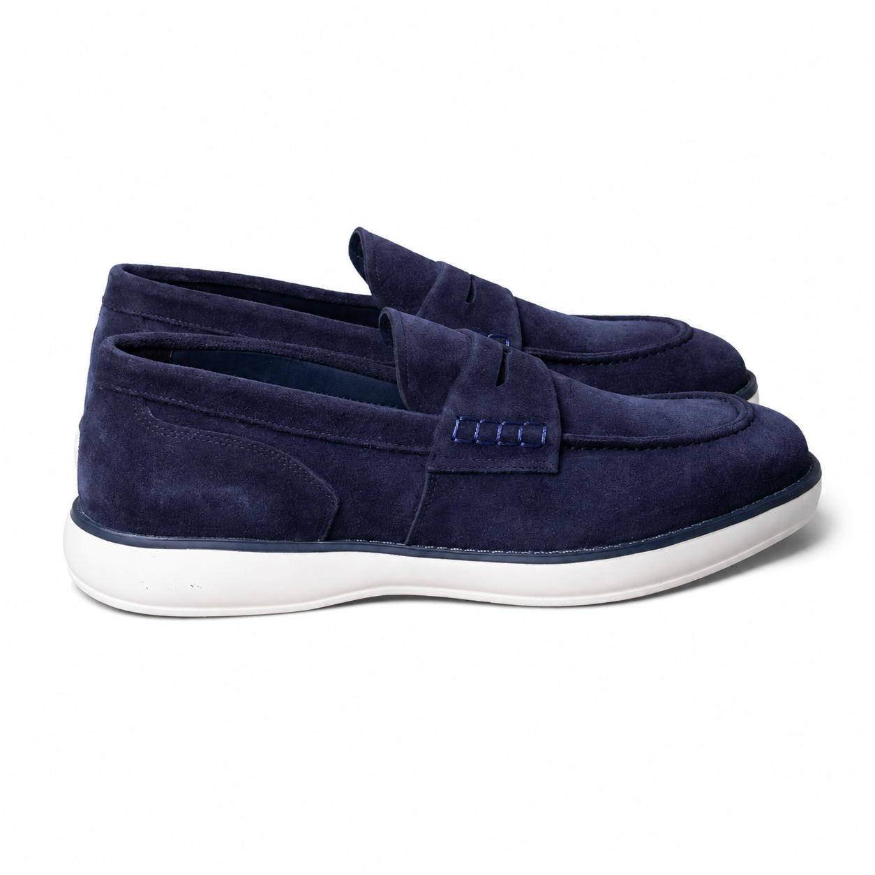  Pedro Men's Navy Suede Penny Loafers are designed for modern comfort and timeless style. 