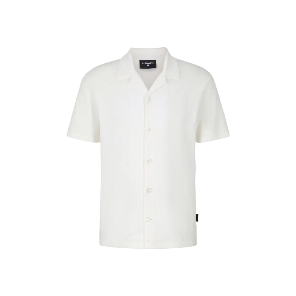 Strellson Filip Jersey Shirt in white with camp collar and button front, Kayagan