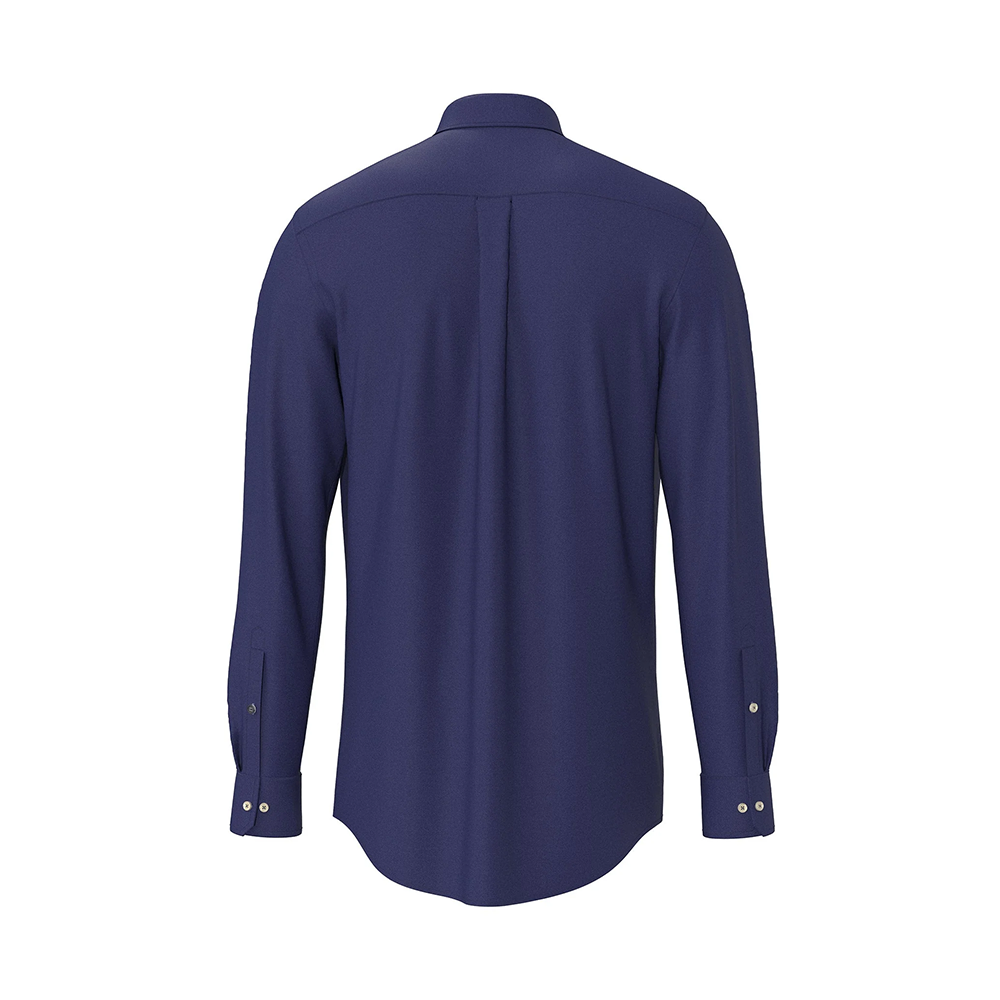 Fynch Hatton navy blue cotton shirt with chest pocket and button-down collar, back view studio photo, available at Kayagan