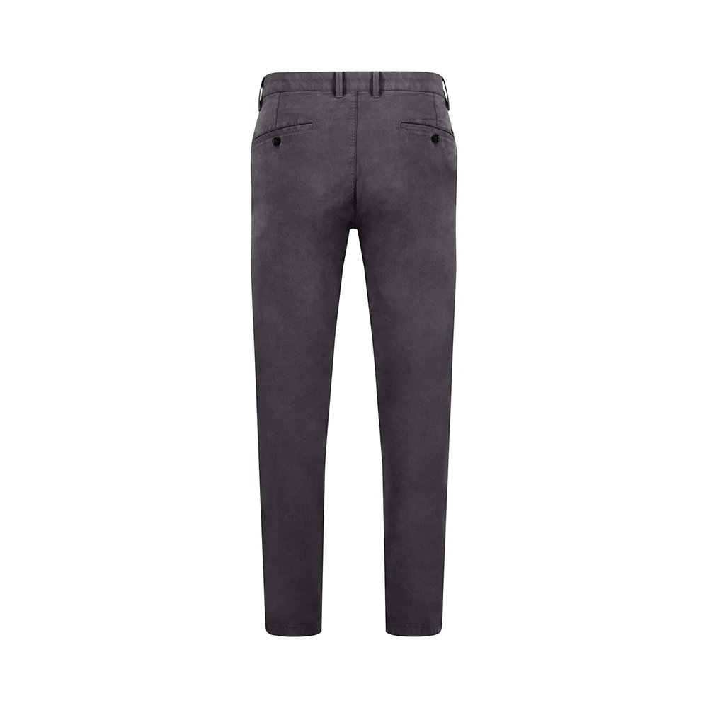 Fynch Hatton dark grey cotton stretch chino trousers, straight leg, front view studio photo, available at Kayagan