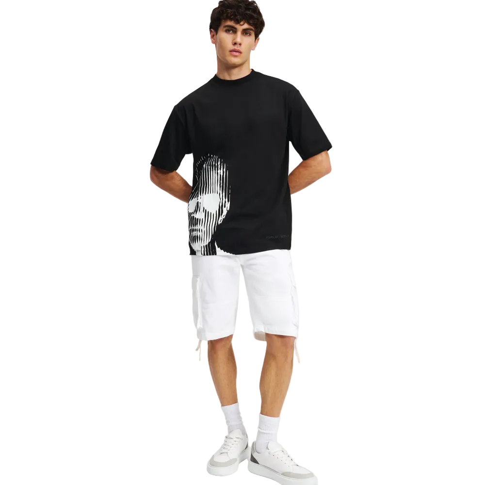Karl Lagerfeld men's Black regular fit short sleeve T-shirt featuring a bold black graphic print and classic crew neck design.