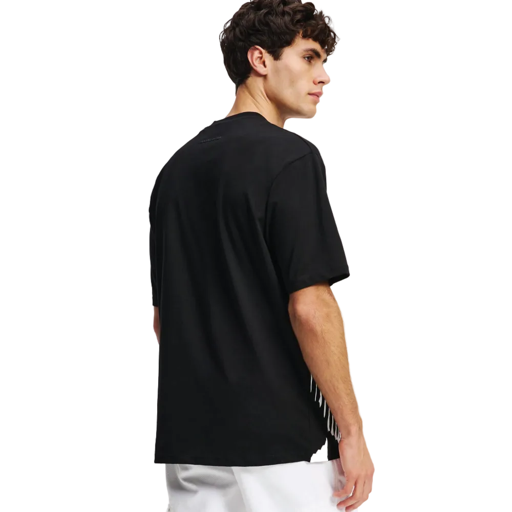 Karl Lagerfeld men's Black regular fit short sleeve T-shirt featuring a bold black graphic print and classic crew neck design.