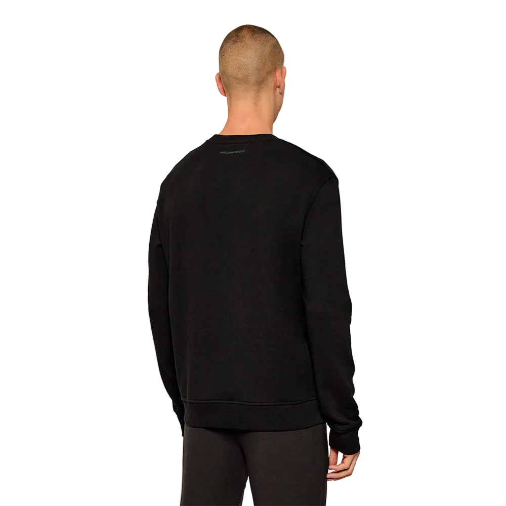 Karl Lagerfeld men's black regular fit sweatshirt featuring a geometric Karl Lagerfeld graphic, crew neck, and premium cotton-blend fabric.