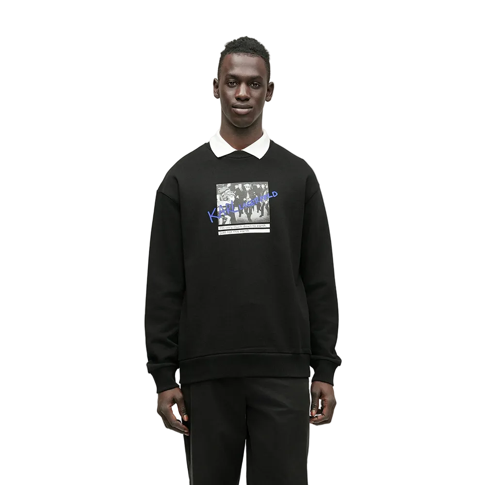Karl Lagerfeld men's regular fit crew neck sweater with matching graphic print on the front and back, crafted from premium soft fabric.