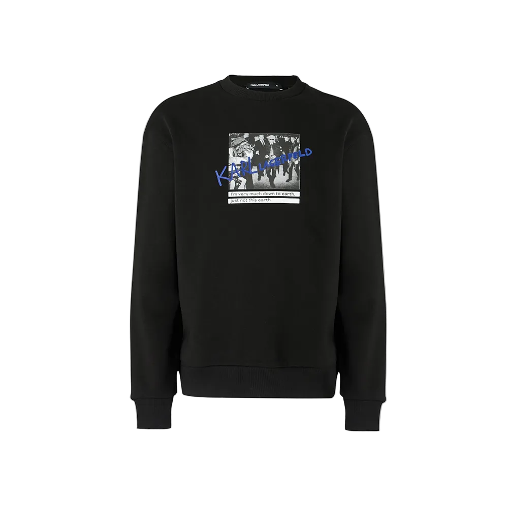 Karl Lagerfeld men's regular fit crew neck sweater with matching graphic print on the front and back, crafted from premium soft fabric.