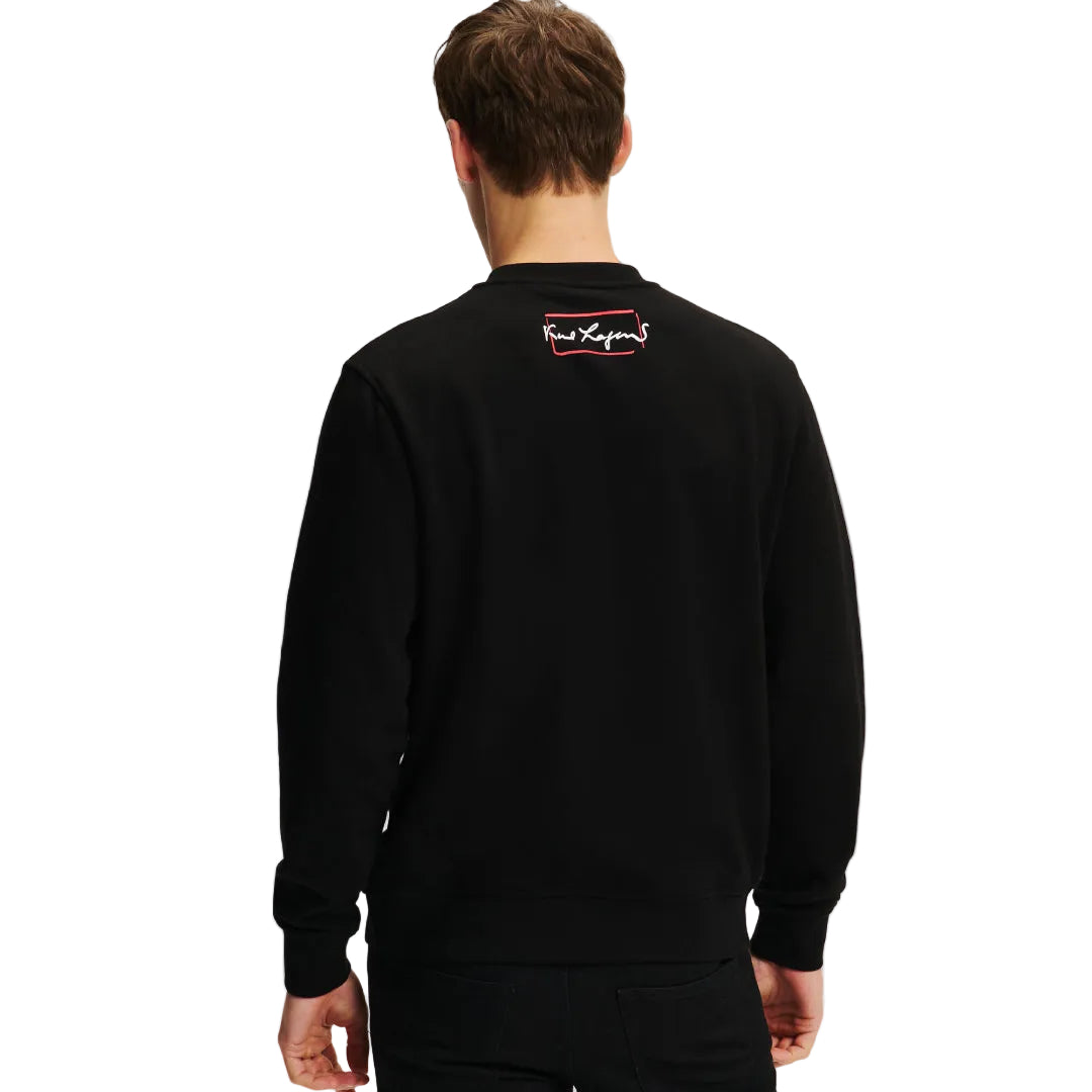 Karl Lagerfeld men's black archive graphic sweatshirt with crew neck and signature Karl Lagerfeld artwork
