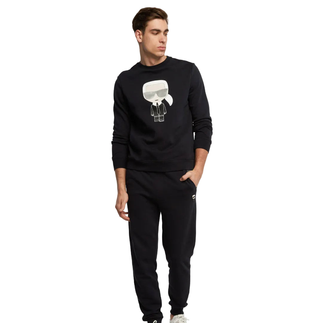 Karl Lagerfeld men's black regular fit sweatshirt with Iconic Karl graphic print and crew neck