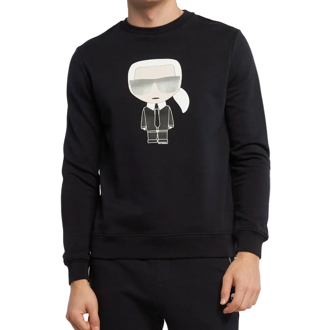 Karl Lagerfeld men's black regular fit sweatshirt with Iconic Karl graphic print and crew neck