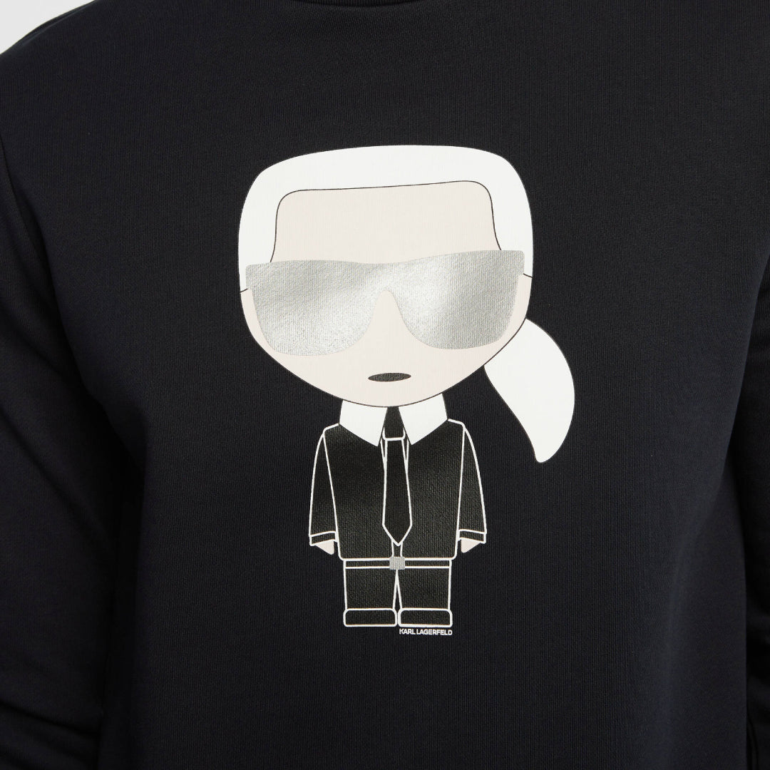 Karl Lagerfeld men's black regular fit sweatshirt with Iconic Karl graphic print and crew neck