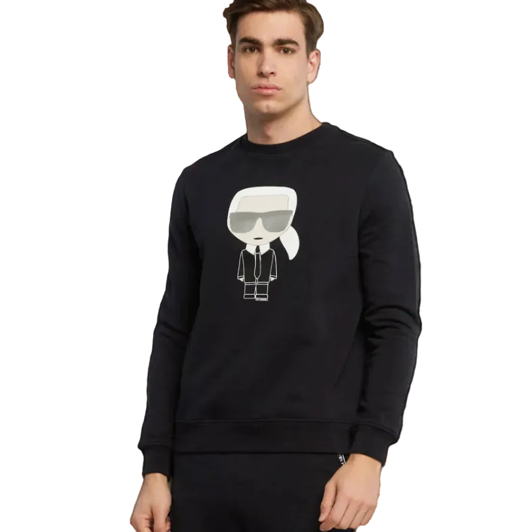 Karl Lagerfeld men's black regular fit sweatshirt with Iconic Karl graphic print and crew neck