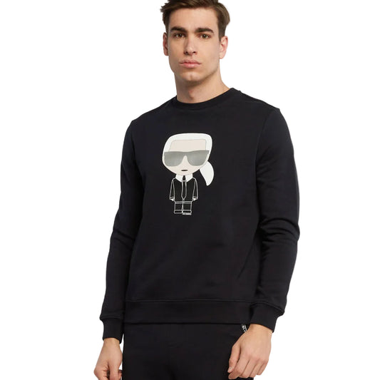 Karl Lagerfeld men's black regular fit sweatshirt with Iconic Karl graphic print and crew neck