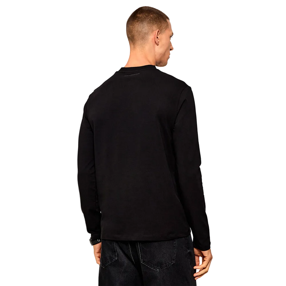 Karl Lagerfeld Regular Fit black long sleeve shirt for men with chest logo, crew neck, premium casual cotton design.