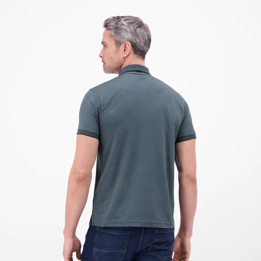 Man wearing a storm grey Lerros solid-color piqué polo shirt available at Kayagan in Lebanon