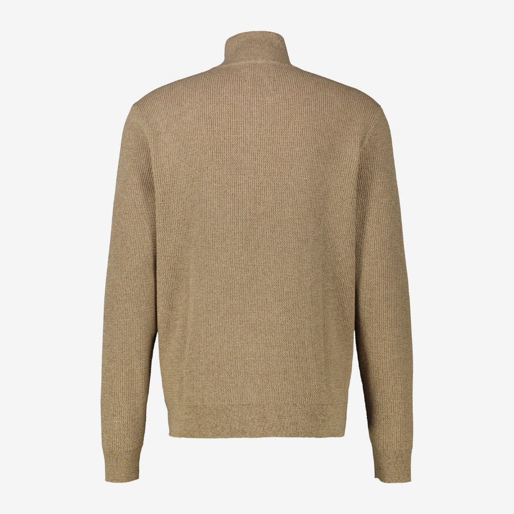 A light coffee Lerros knitted troyer in melange look back view studio photo, available at Kayagan
