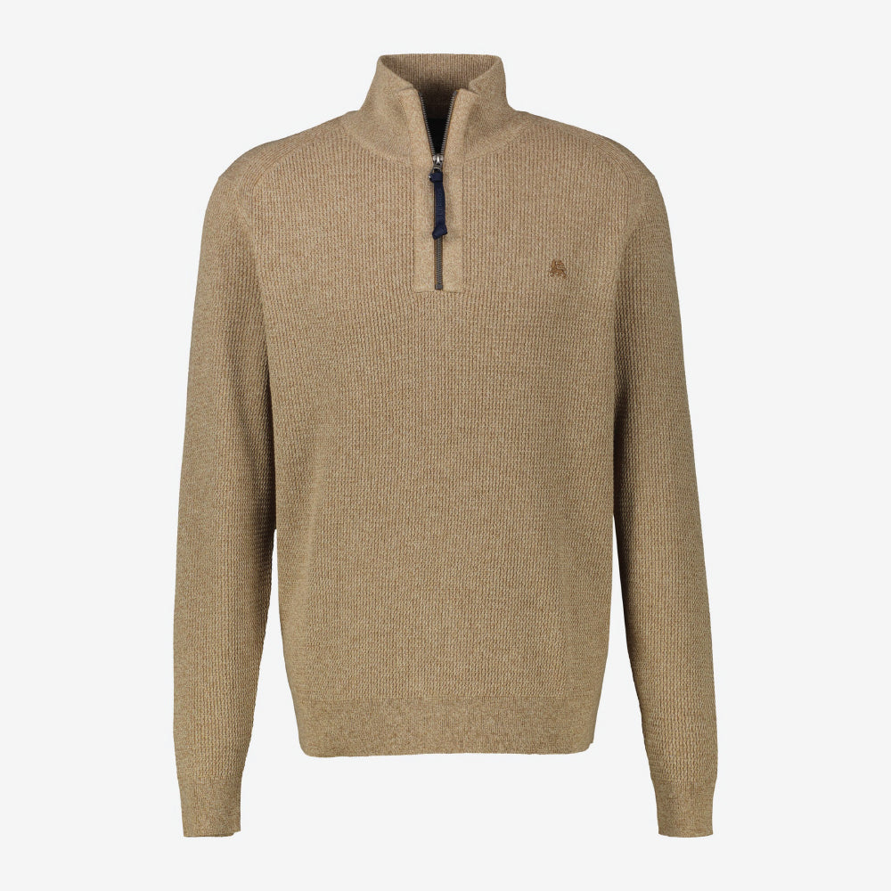 A light coffee Lerros knitted troyer in melange look, front view studio photo, available at Kayagan