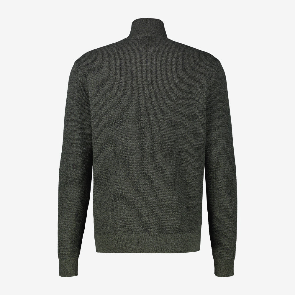 Olive green Lerros knitted troyer in melange look ,back view studio photo, available at Kayagan