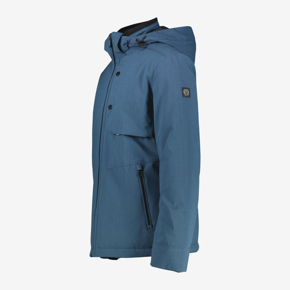 A storm blue Lerros structured blouson jacket with hood, photo studio photo, at Kayagan