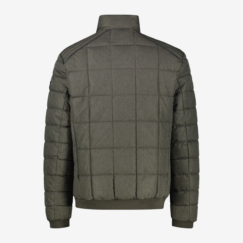 Olive green Lerros quilted jacket in wool look with stand-up collar,  back view studio photo, available at Kayagan