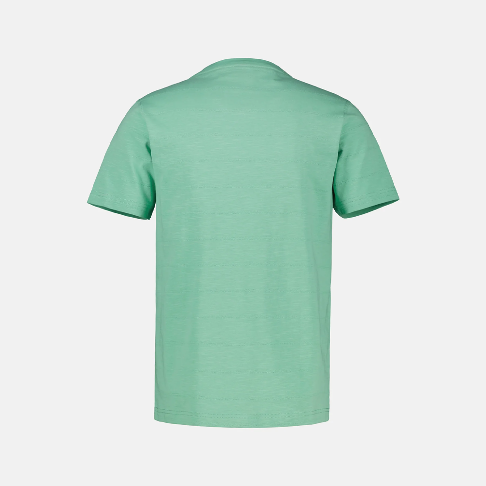 Lerros green V-neck knitted t-shirt for men with embroidered logo, flat lay product shot, Kayagan