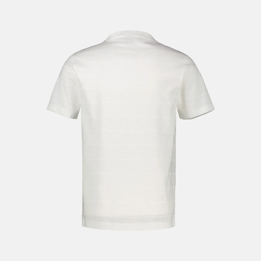 Lerros off-white V-neck knitted t-shirt with contrast collar trim, flat lay product shot, Kayagan ebanon