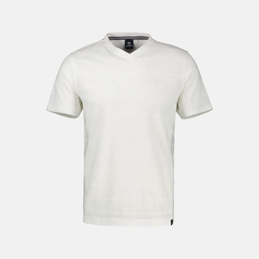 Lerros off-white V-neck knitted t-shirt with contrast collar trim, flat lay product shot, Kayagan ebanon